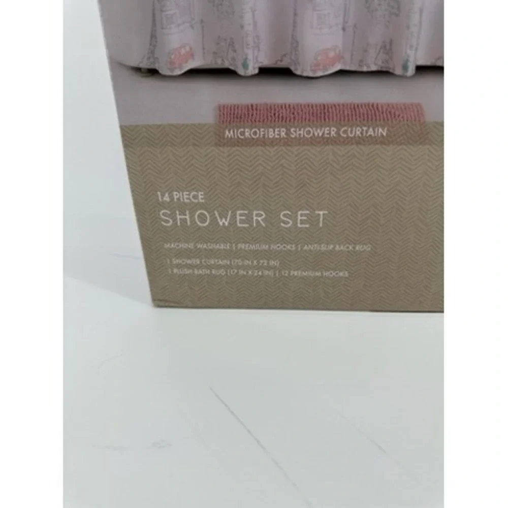 Lavender and Sage‎ Paris Eiffel Tower Shower Curtain Rug Hook Set 14 Piece